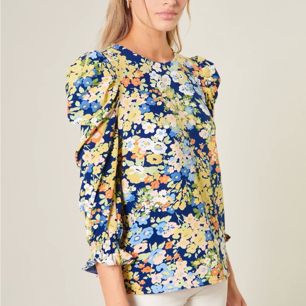 Sugarlips Toulon Floral Celine Vibrant Puff Sleeve Blouse